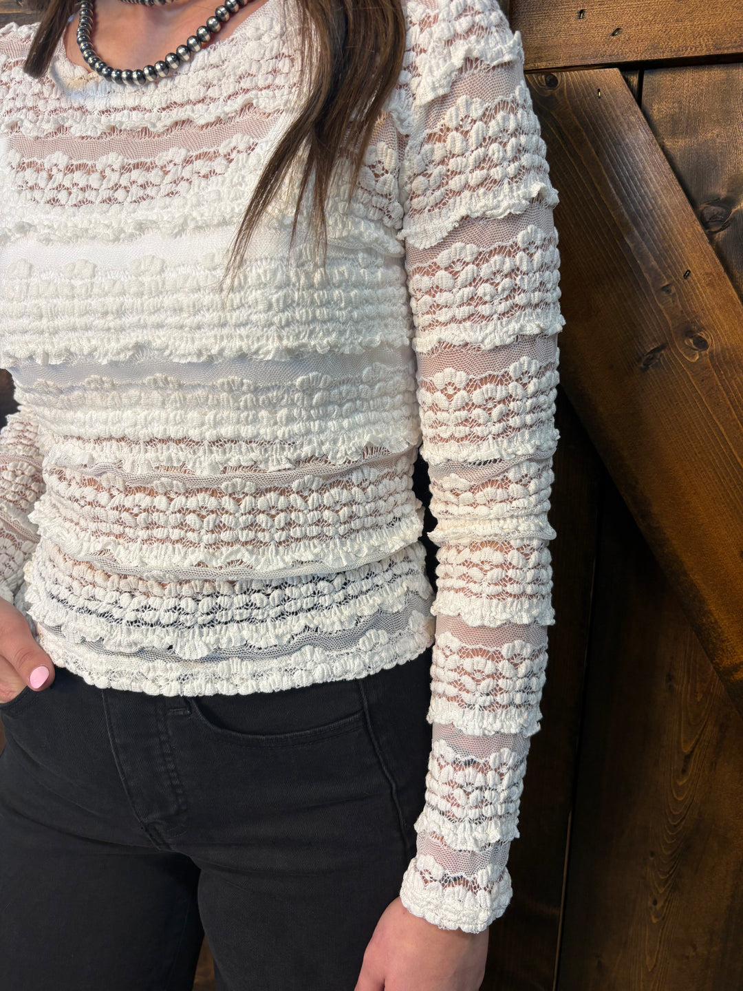 Ruffled Detail Flower Lace Top- 2 Colors