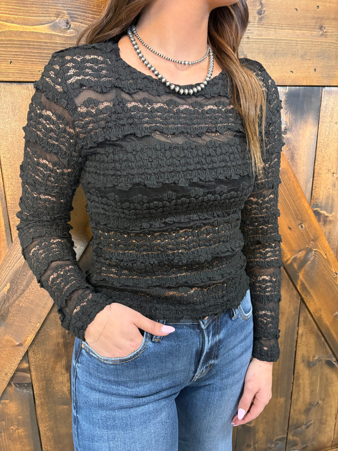 Ruffled Detail Flower Lace Top- 2 Colors