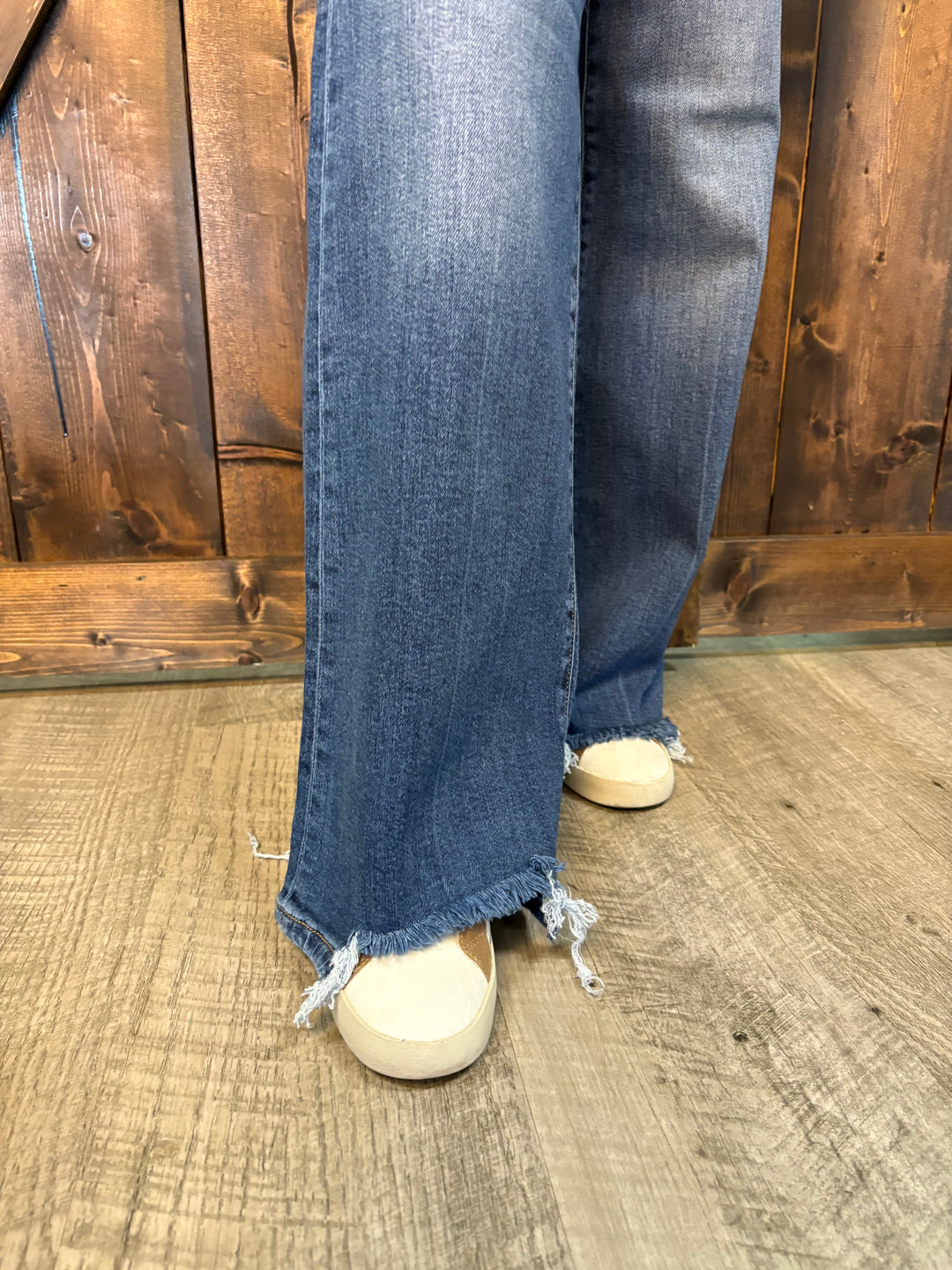 Risen Mid Rise Dark Wash Wide Leg Jeans