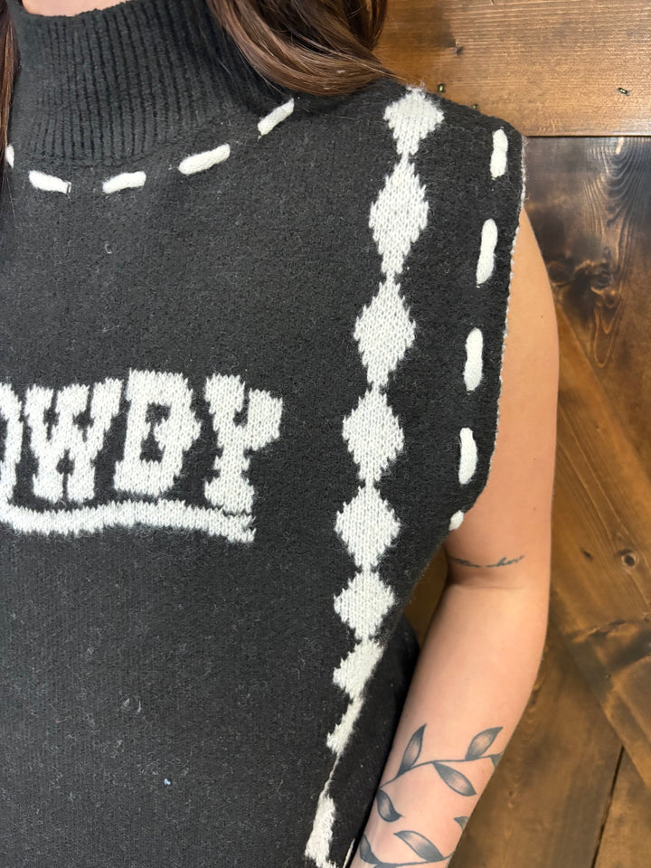 L&B Black & Ivory Howdy Stitched Sweater Vest