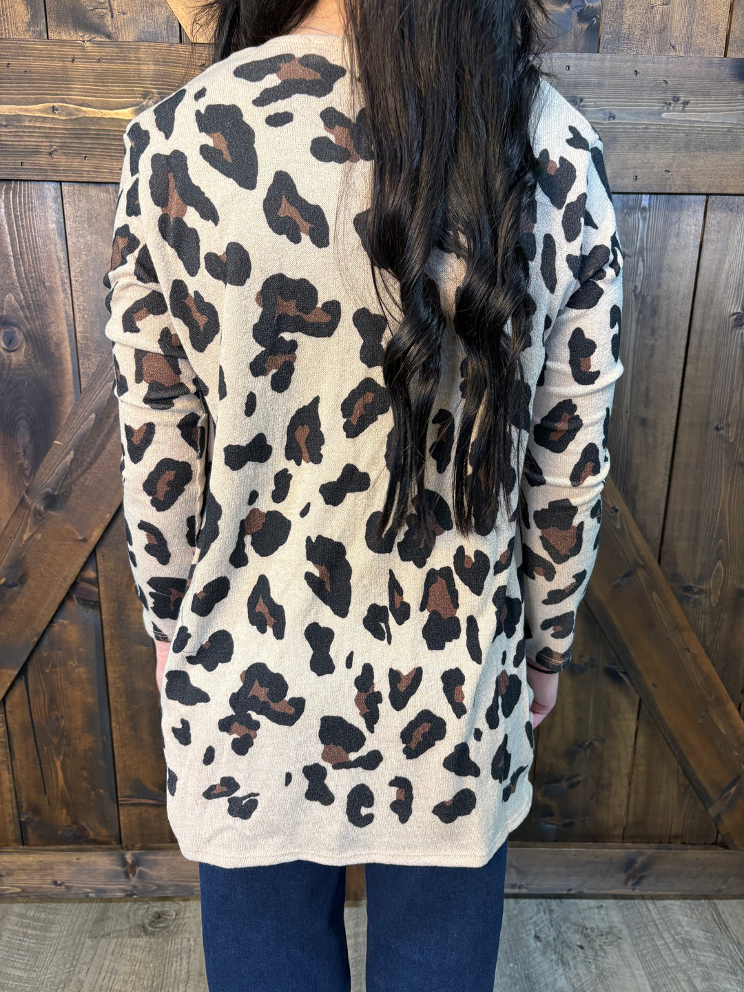 Khaki Leopard Print Knit Cardigan