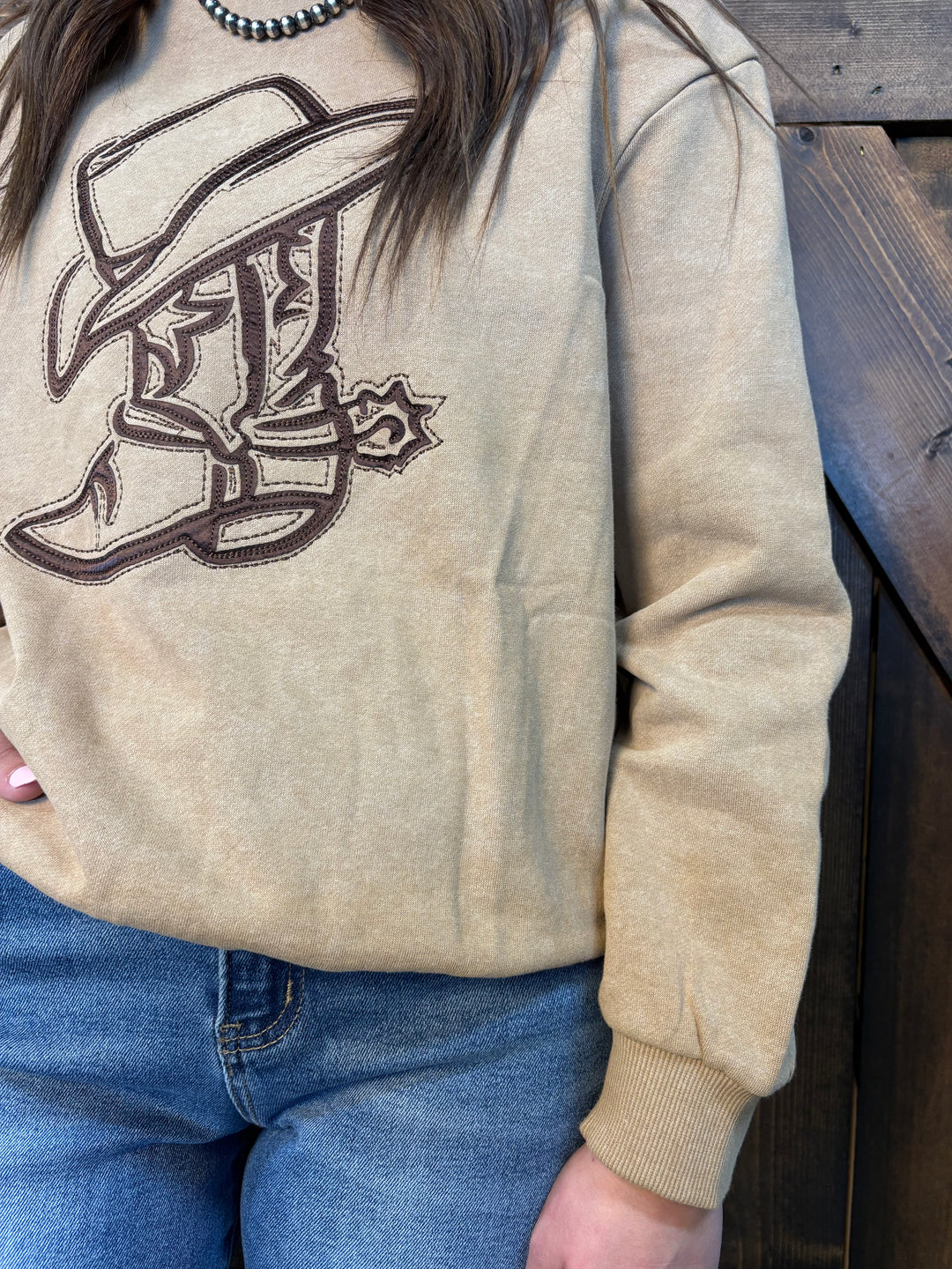 L&B Camel Vintage Embroidered Detailed Sweatshirt