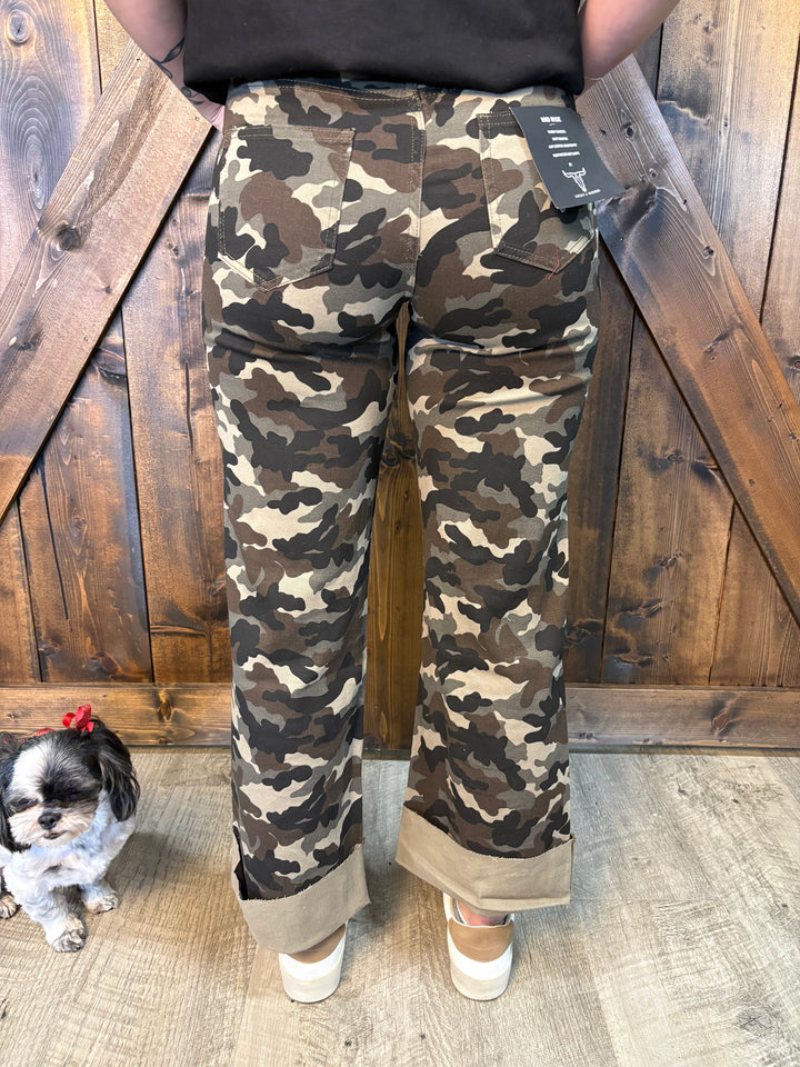 L&B Camo Front Crease Cuffed Boyfriend Jeans