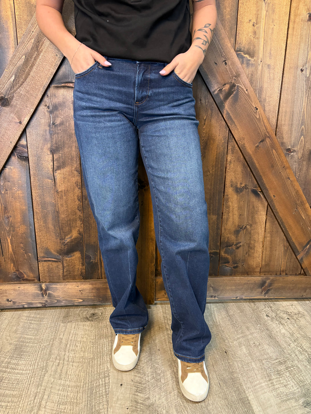 Risen Dark Wash Mid Rise Wide Baggy Jeans