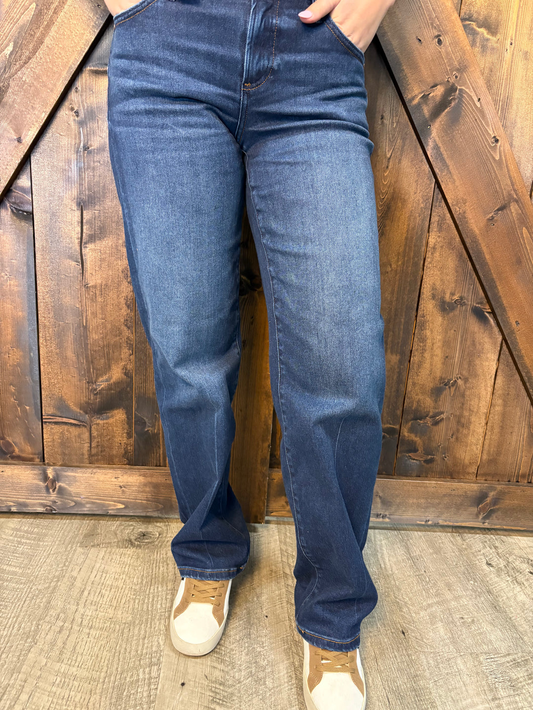 Risen Dark Wash Mid Rise Wide Baggy Jeans