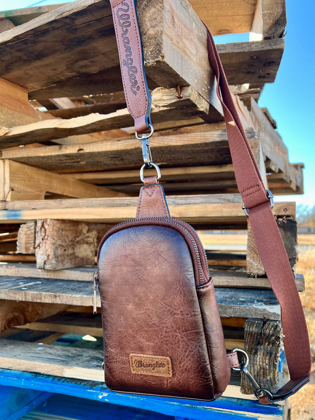 The Original Wrangler Brown Sling Back Crossbody Bag | gussieduponline