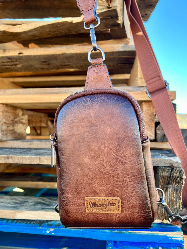 The Original Wrangler Brown Sling Back Crossbody Bag | gussieduponline