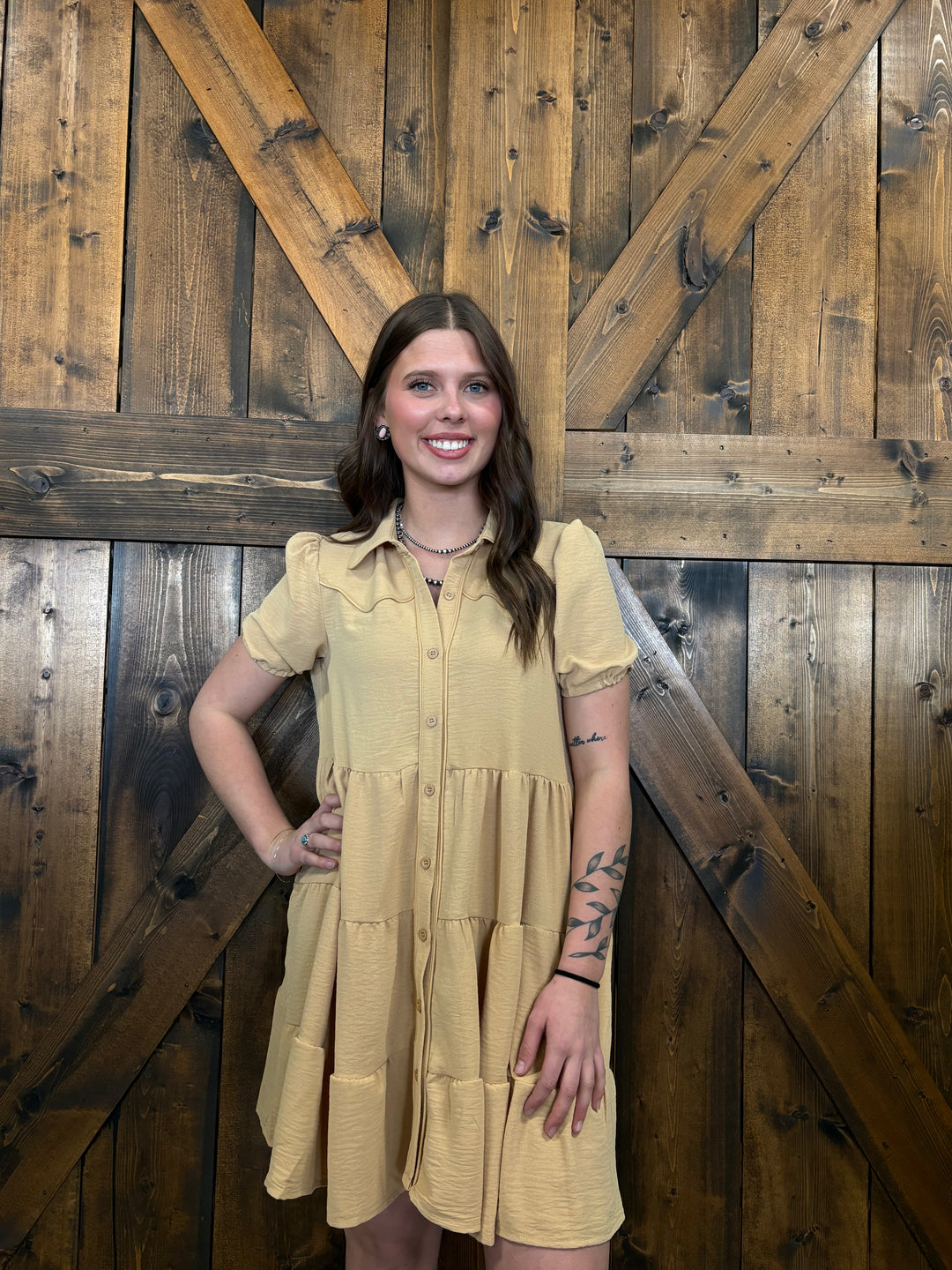 L&B Puff Sleeve Western Tier Piping Yoke Dress - 3 Colors