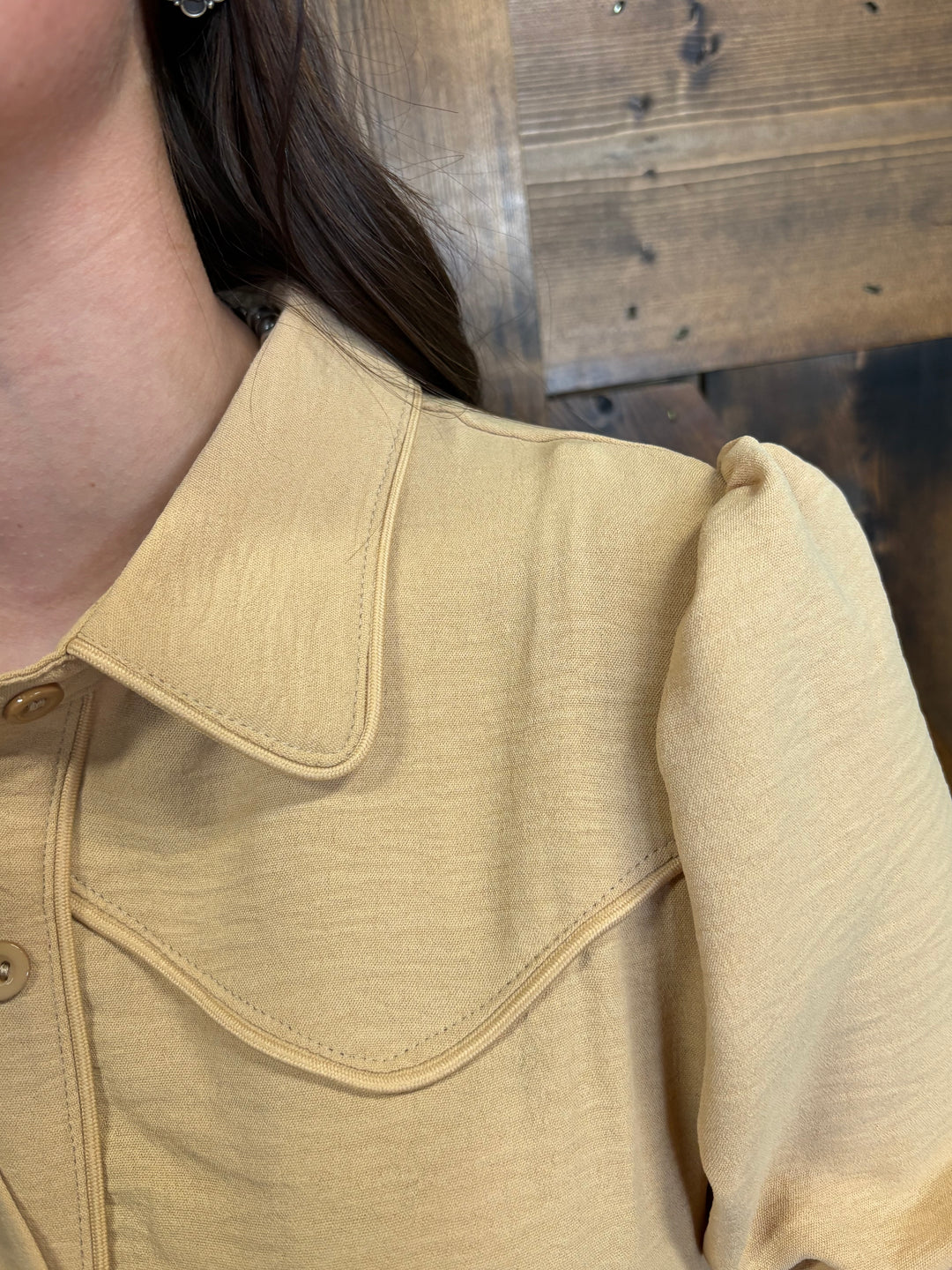 L&B Puff Sleeve Western Tier Piping Yoke Dress - 3 Colors