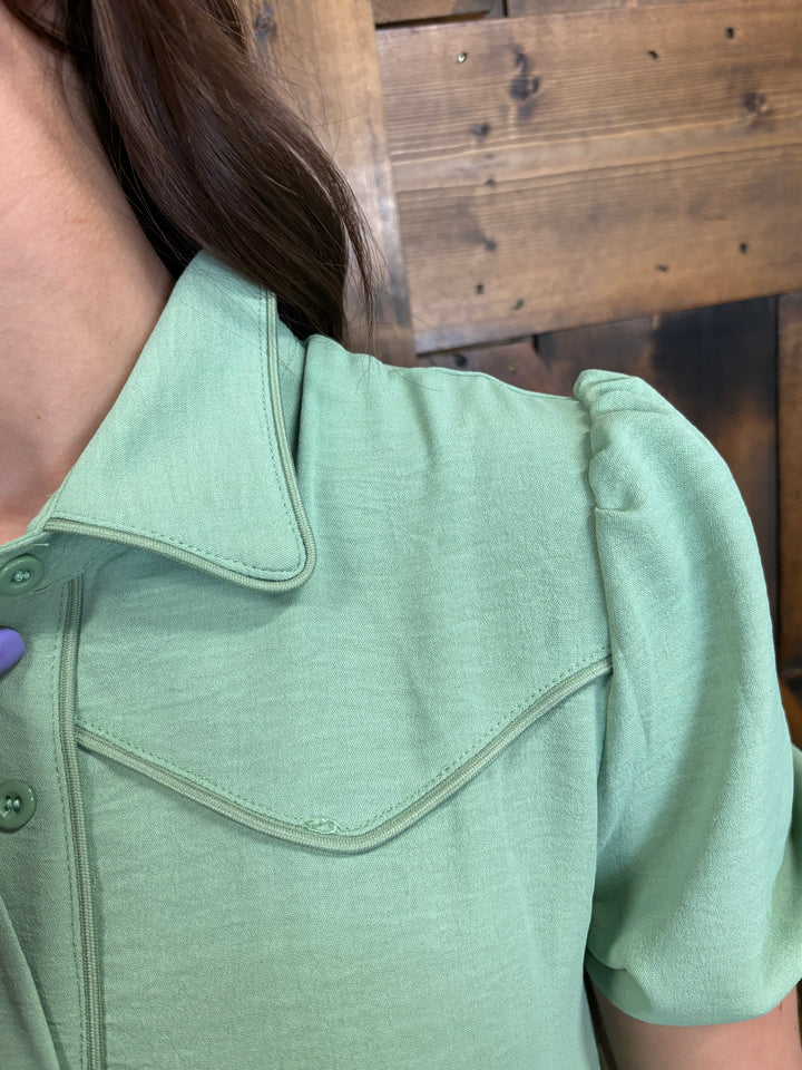 L&B Puff Sleeve Western Tier Piping Yoke Dress - 3 Colors