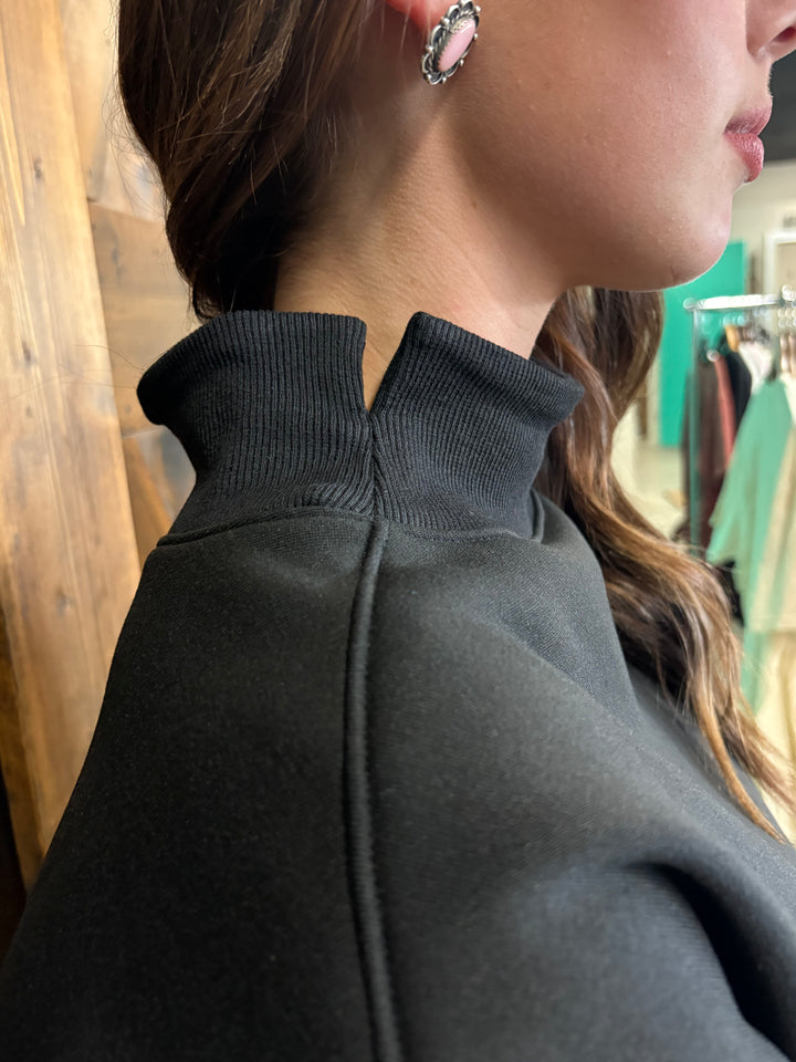 Black High Mock Neck Loose Fit Sweatshirt
