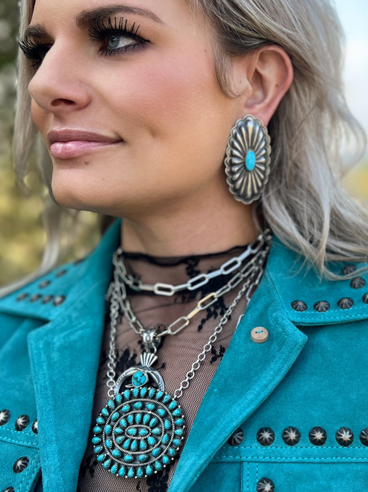 It's Getting Dangerous Studded Leather Jacket - Turquoise | gussieduponline
