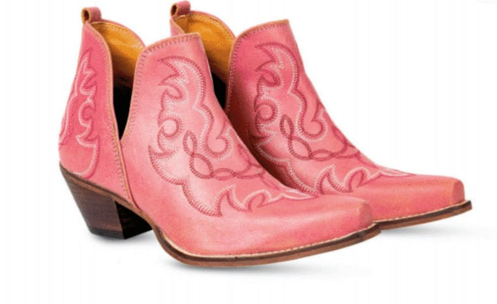 Myra Pink Maisie Leather Stitched Booties | gussieduponline
