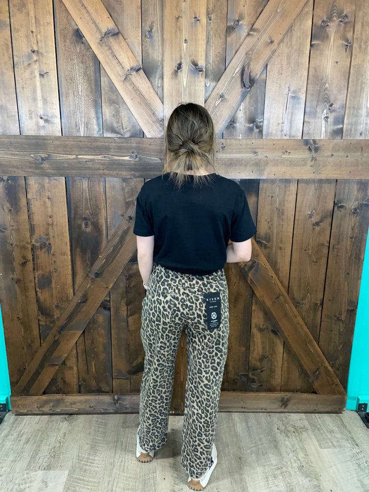Risen Slouchy Ankle Barrel Leopard Jeans