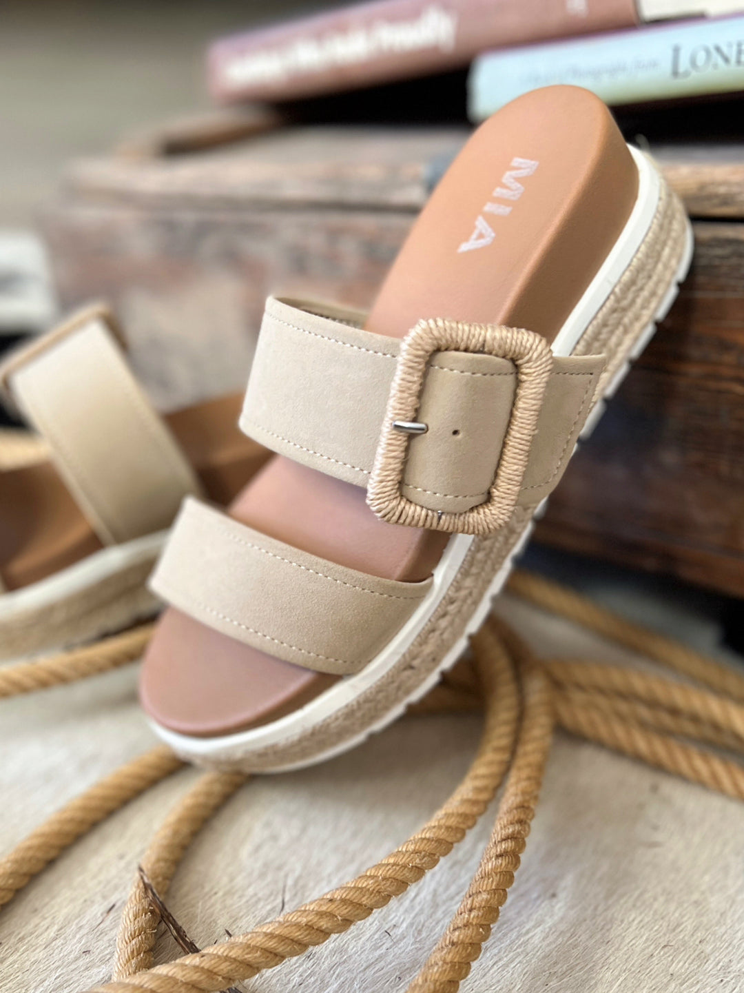 Suede Sand Raffia Platform Sandals | gussieduponline