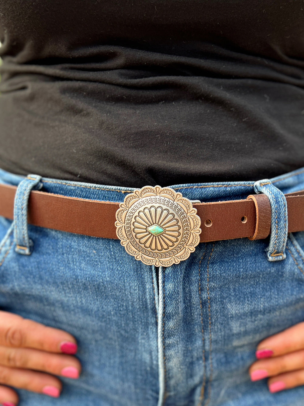 Ease The Fever Skinny Western Leather Belt | gussieduponline