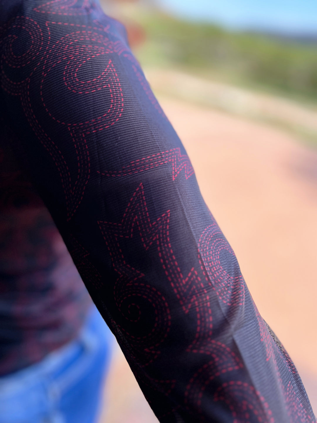 Bonfire Nights Red Stitch Print Mesh Top | gussieduponline