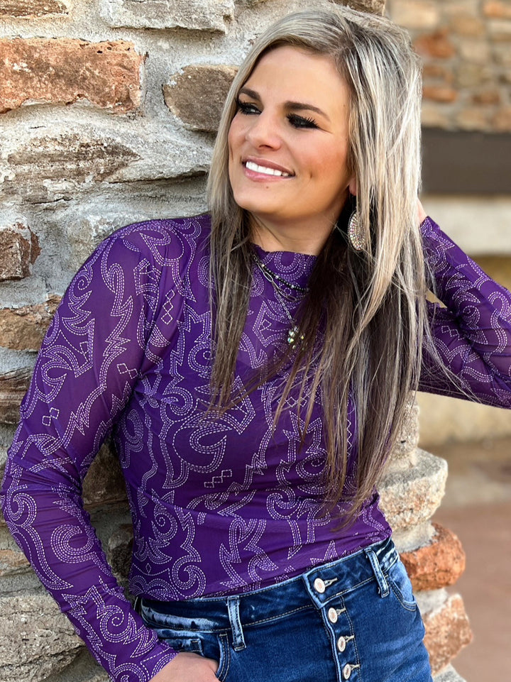 Bonfire Nights Purple Mesh Top | gussieduponline