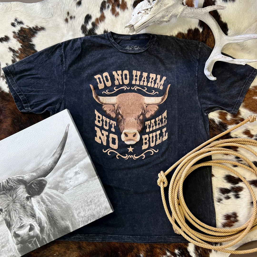 PLUS Mineral Washed Do No Harm Take No Bull Graphic Tee | gussieduponline