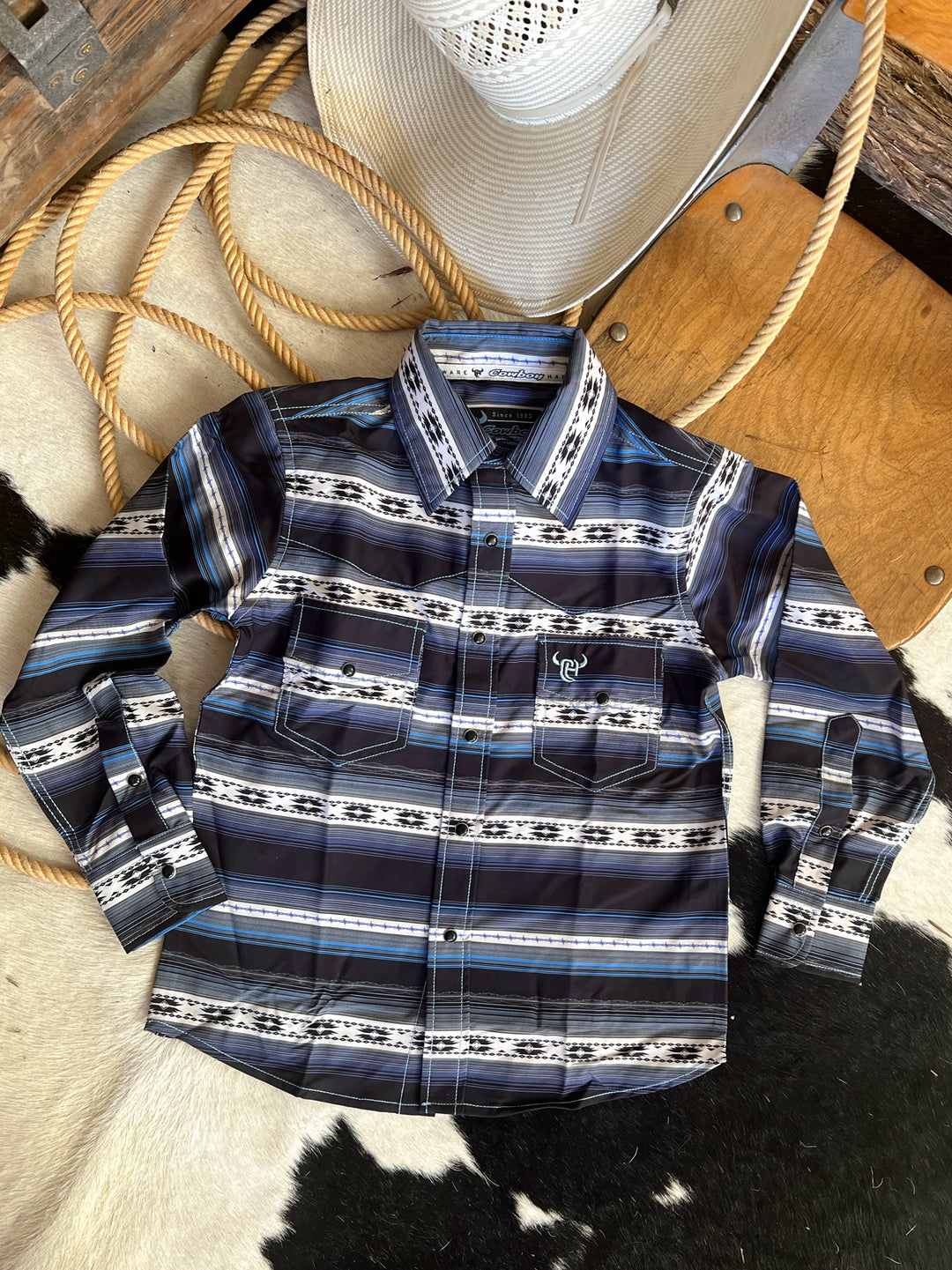 Cowboy Hardware Youth Striped Aztec Button Up | gussieduponline