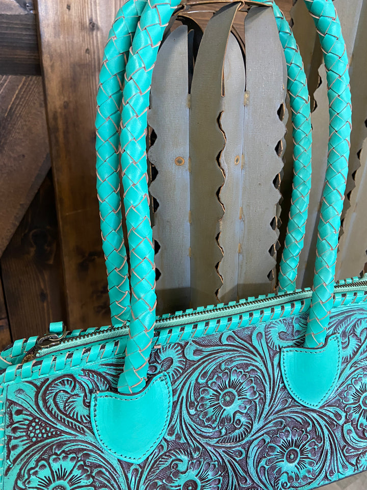 American Darling Genuine Leather Turquoise Tooled Clutch