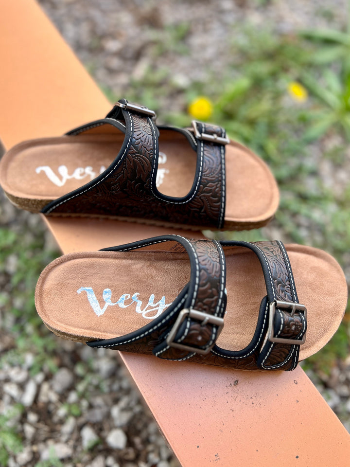 Berry Comfort Dark Chocolate Sandals | gussieduponline