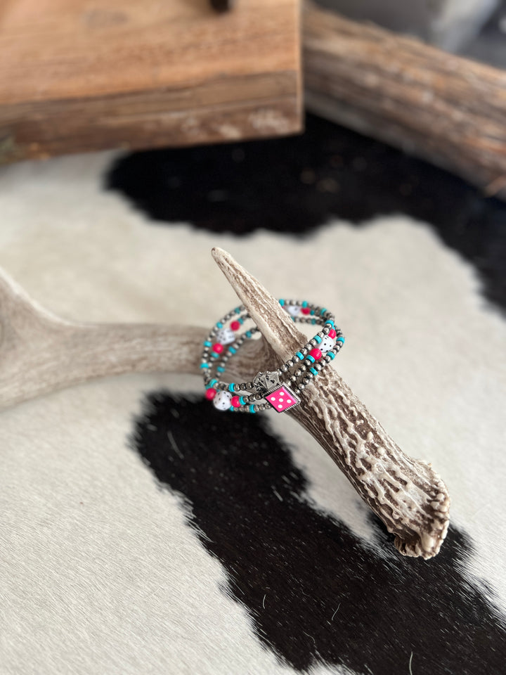 Stretch Bracelet Western Pink Gambling Style Three Strands