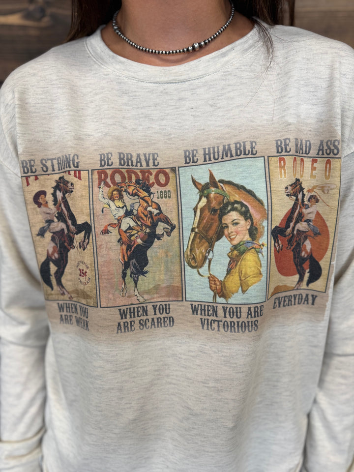 Oatmeal Vintage Cowgirl Collage Relaxed Graphic Sweatshirt