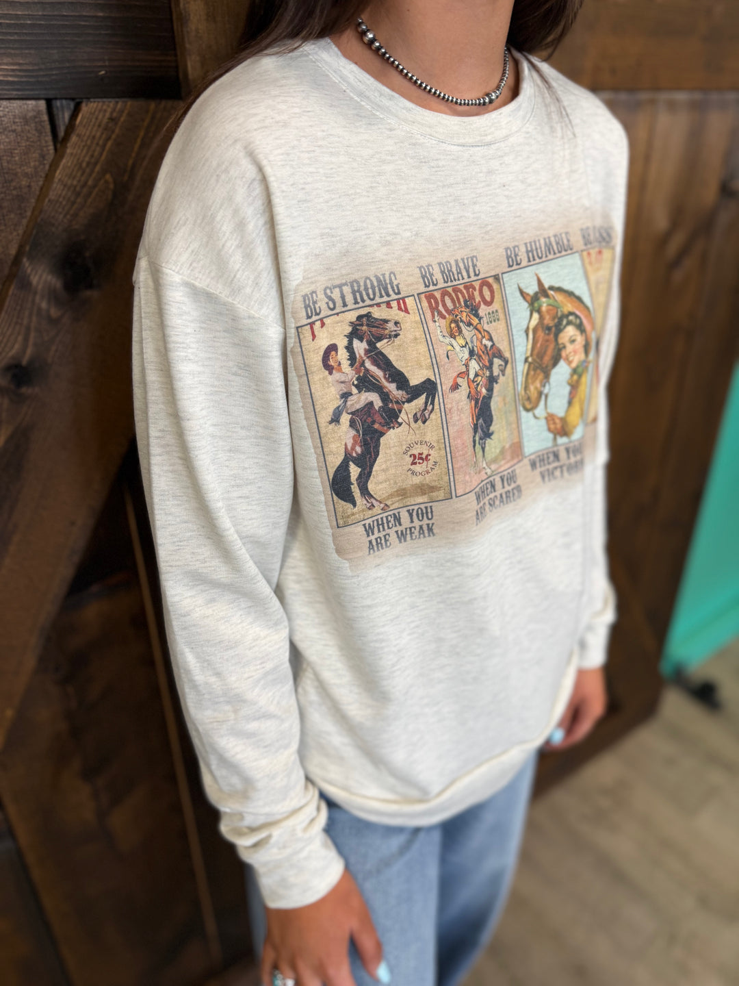 Oatmeal Vintage Cowgirl Collage Relaxed Graphic Sweatshirt
