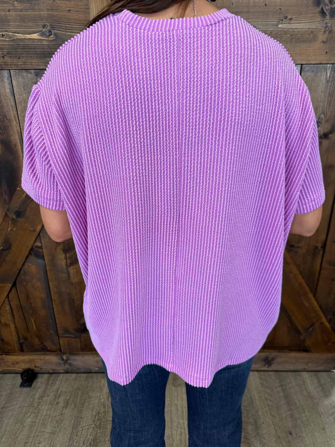 Raised Rib Short Sleeve Front Pocket Top- 2 Colors