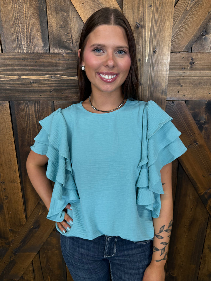 Woven Multi Tiered Ruffle Sleeve Top- 3 Colors