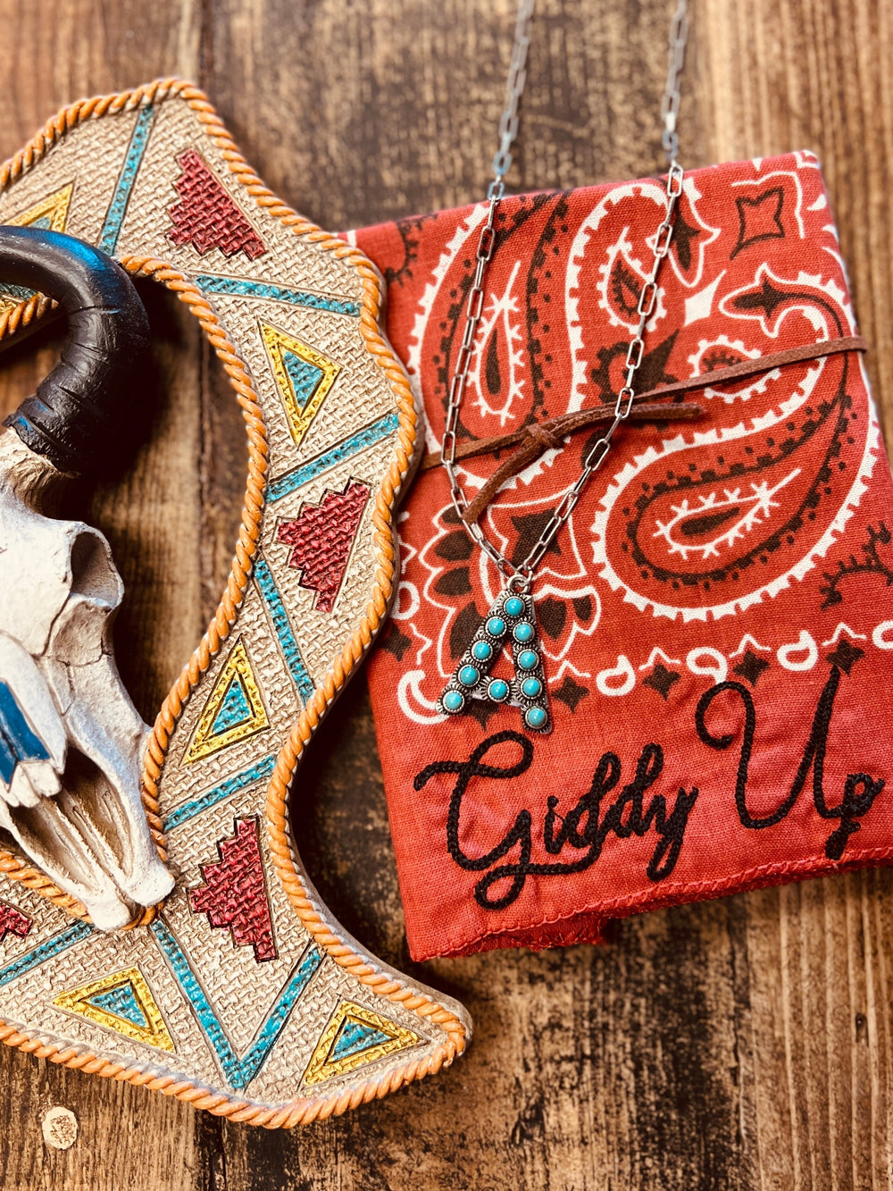 Turquoise Stones Letter Necklace | gussieduponline