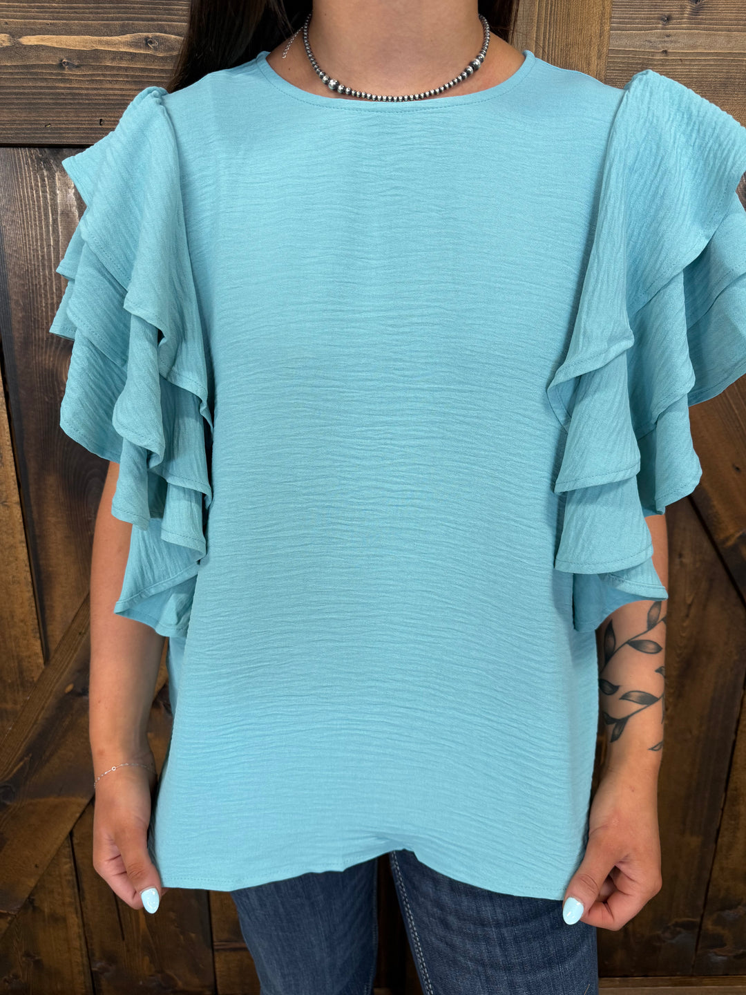 Woven Multi Tiered Ruffle Sleeve Top- 3 Colors