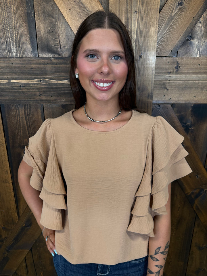 Woven Multi Tiered Ruffle Sleeve Top- 3 Colors