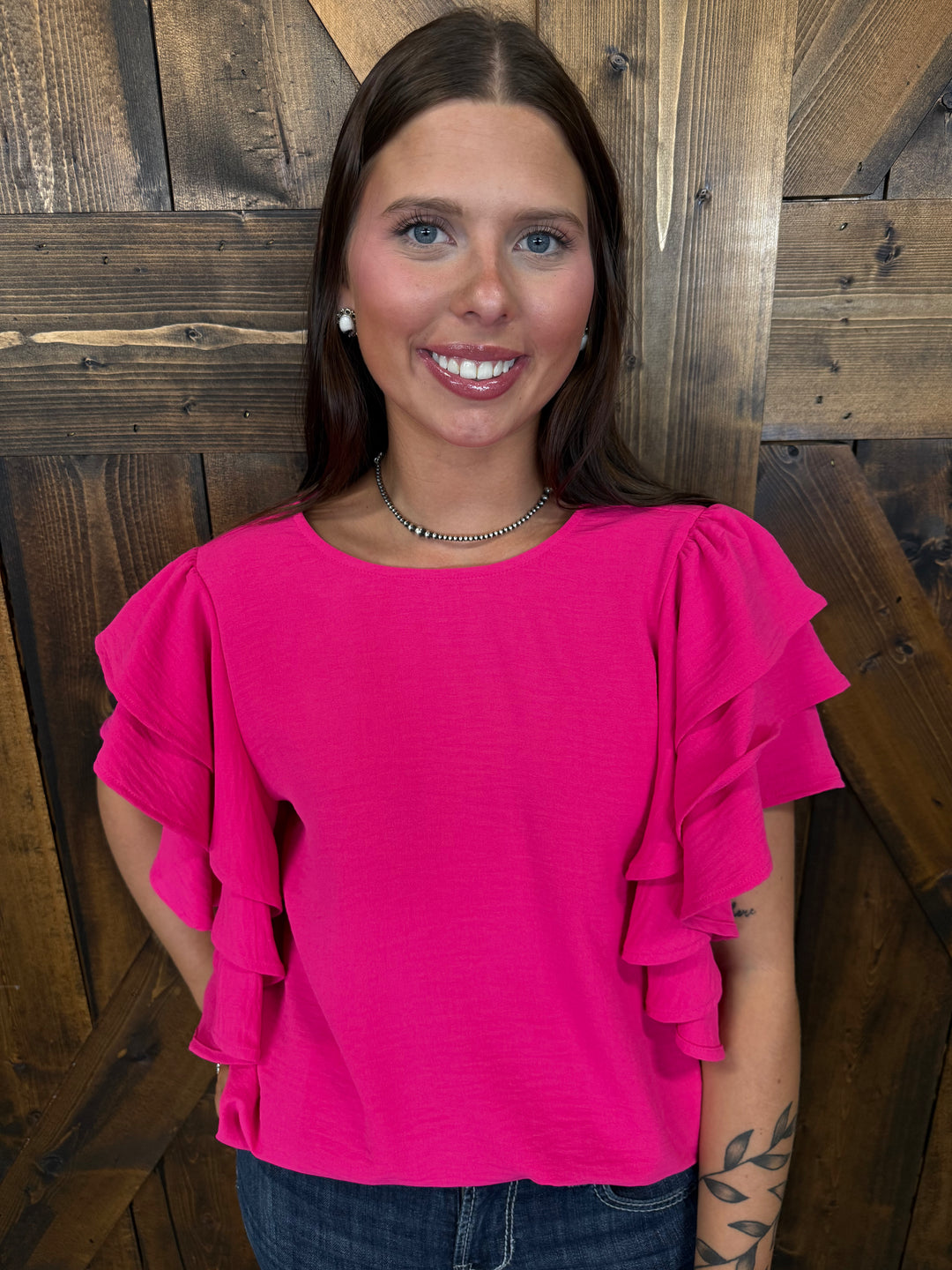 Woven Multi Tiered Ruffle Sleeve Top- 3 Colors