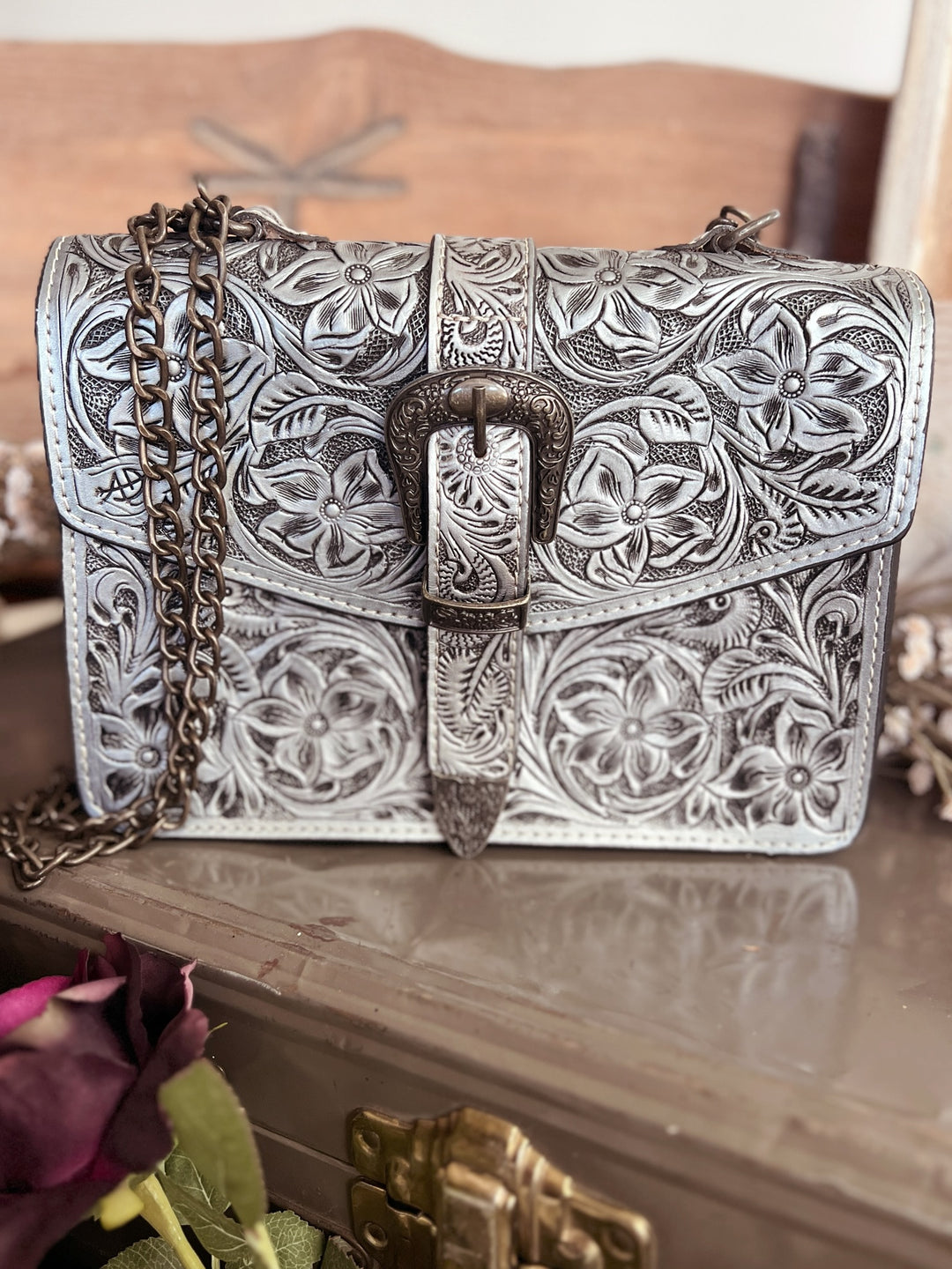 Darling Tooled Leather All-Around Belt Buckle Bag - 3 Colors