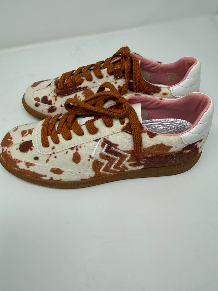 Mary Brown Cow Print Sneakers