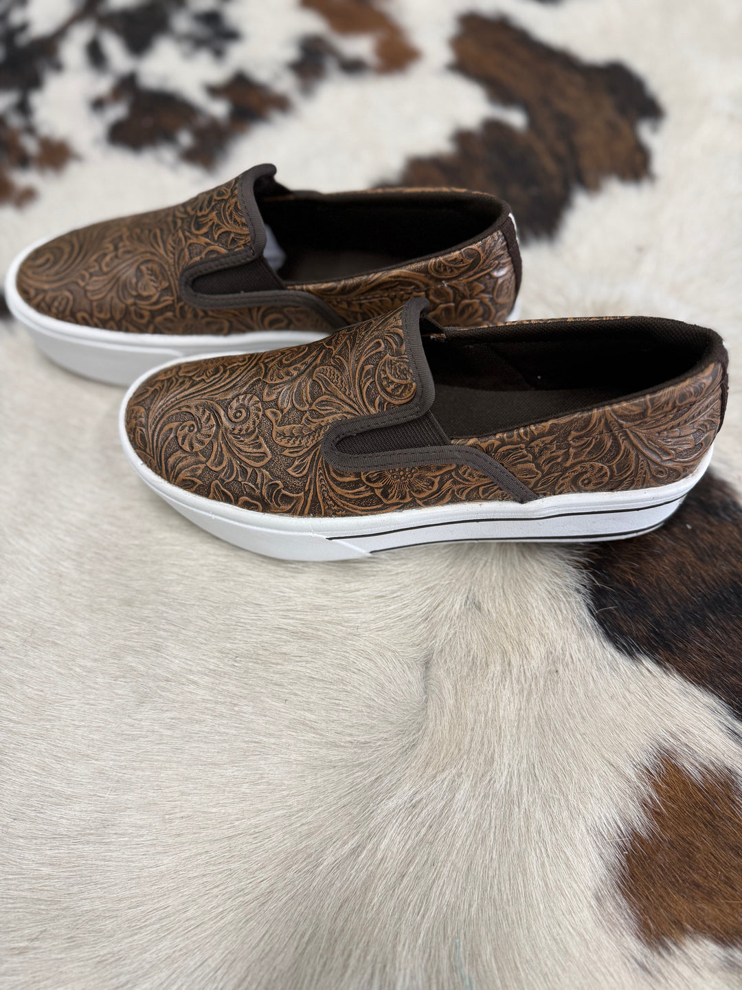 Women's Ariat Skylar Brown Embossed Slip On Shoes