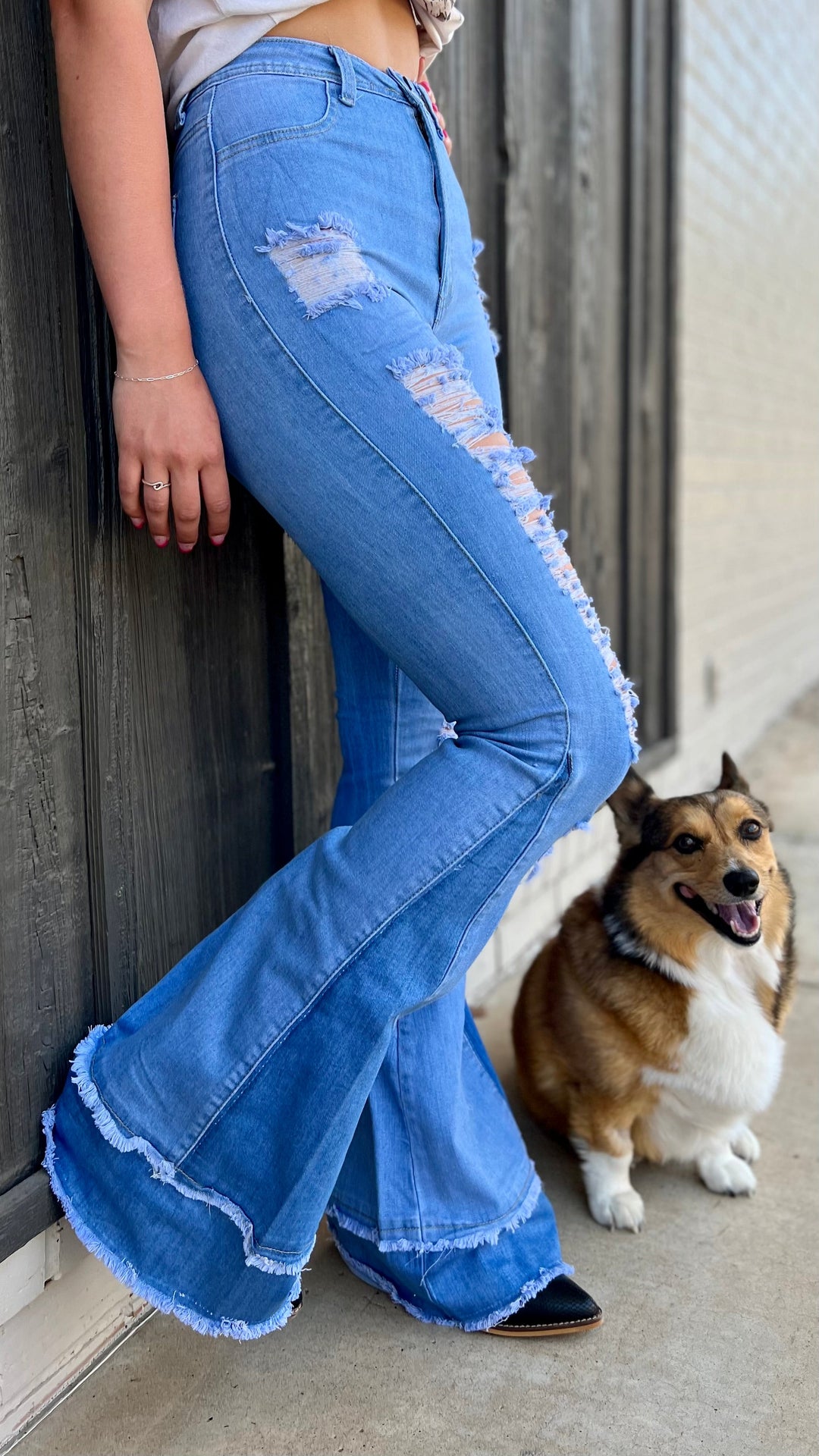 Retro Girl Light Wash Flares | gussieduponline