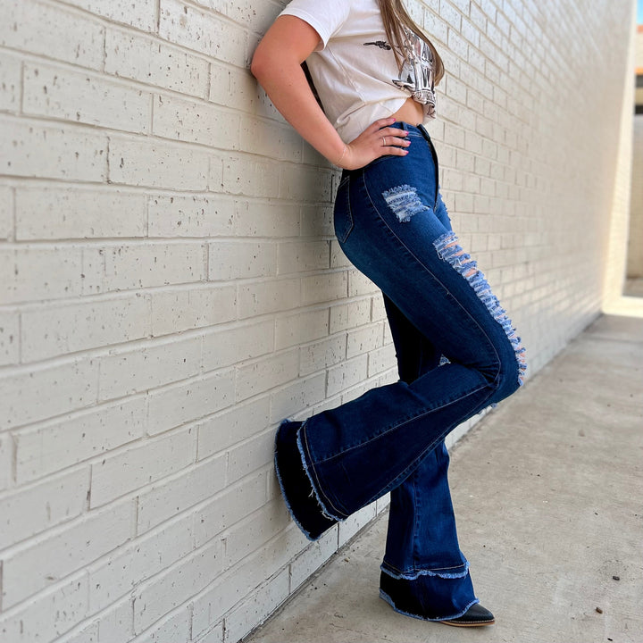 Retro Girl Dark Wash Flares | gussieduponline