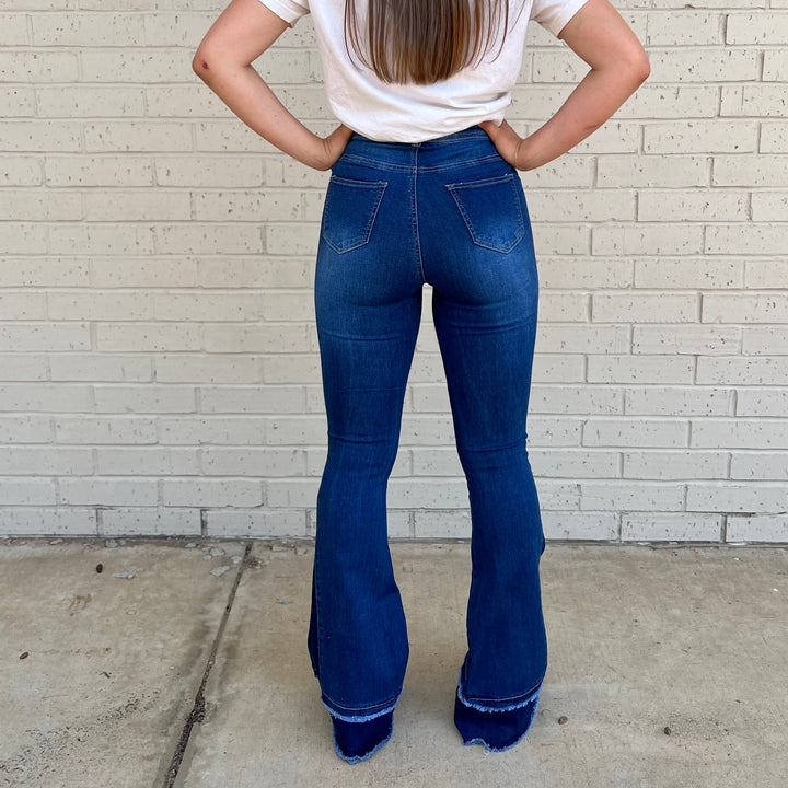 Retro Girl Dark Wash Flares | gussieduponline