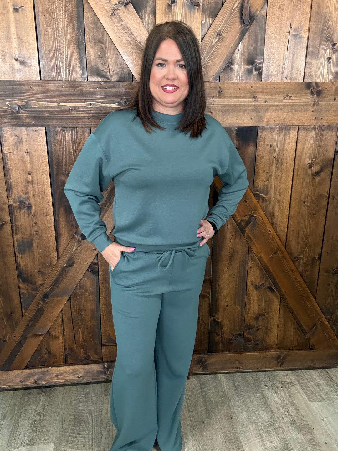 Zenana Ash Jade Scuba Crewneck Sweat Set