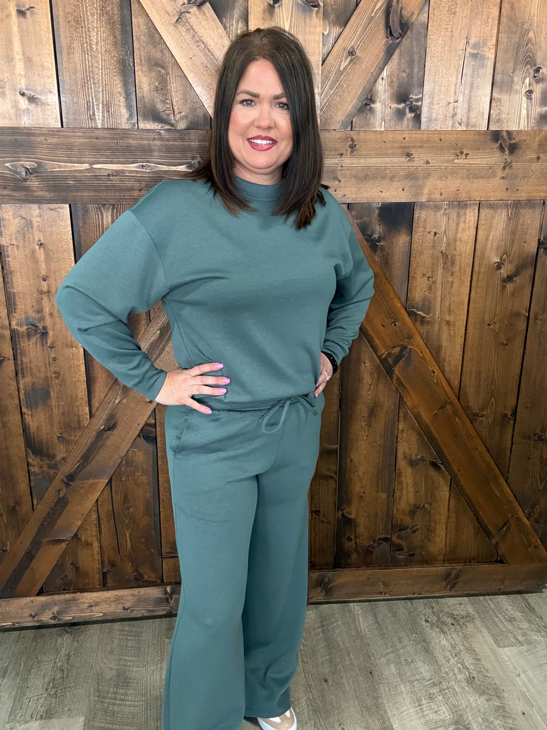 Zenana Ash Jade Scuba Crewneck Sweat Set