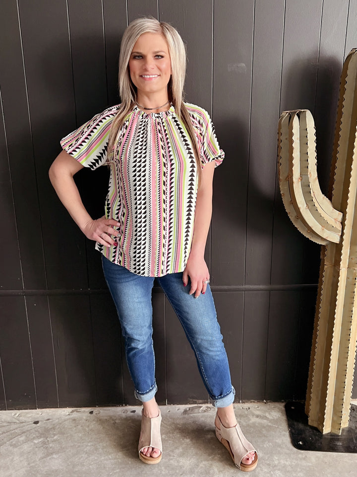 Jamaican Pink & Green Top