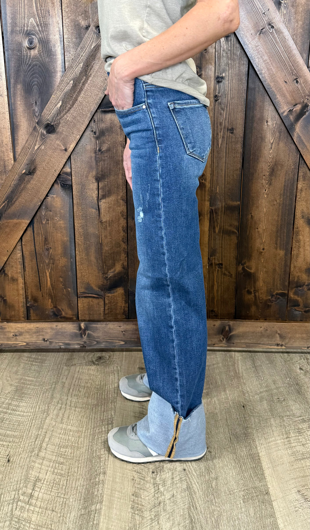 Risen Dark Wash High Rise Ankle Wide Cuffed Jeans