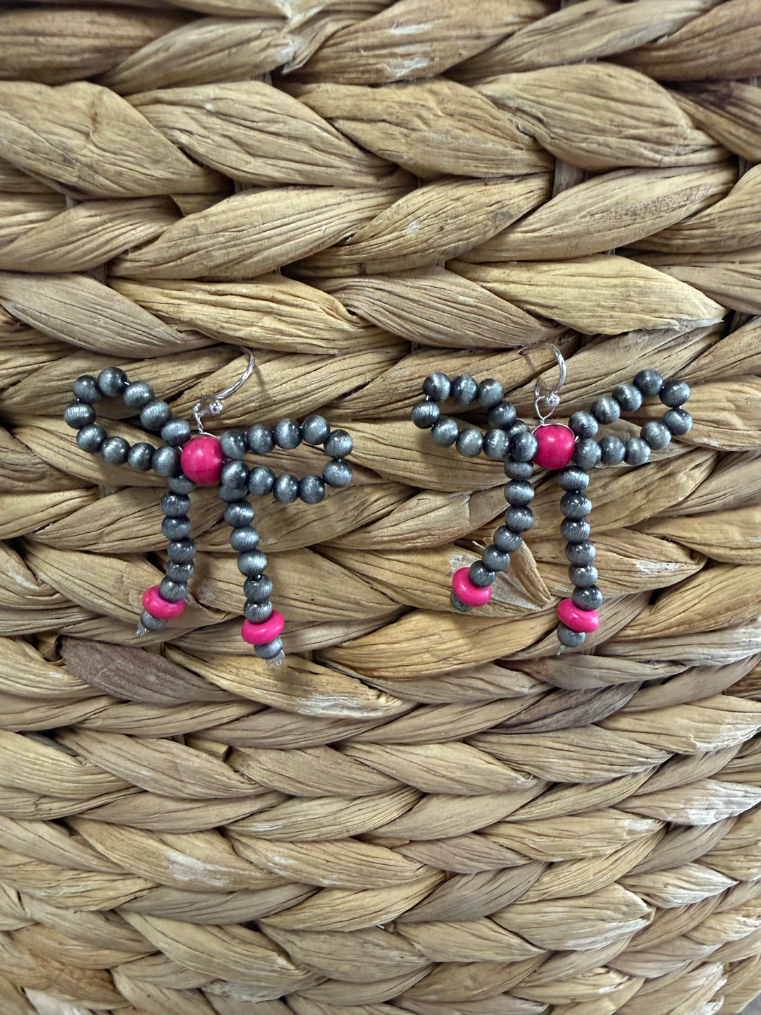 Silver Navajo Inspired Beaded Bow Dangle Earrings -4 Colors