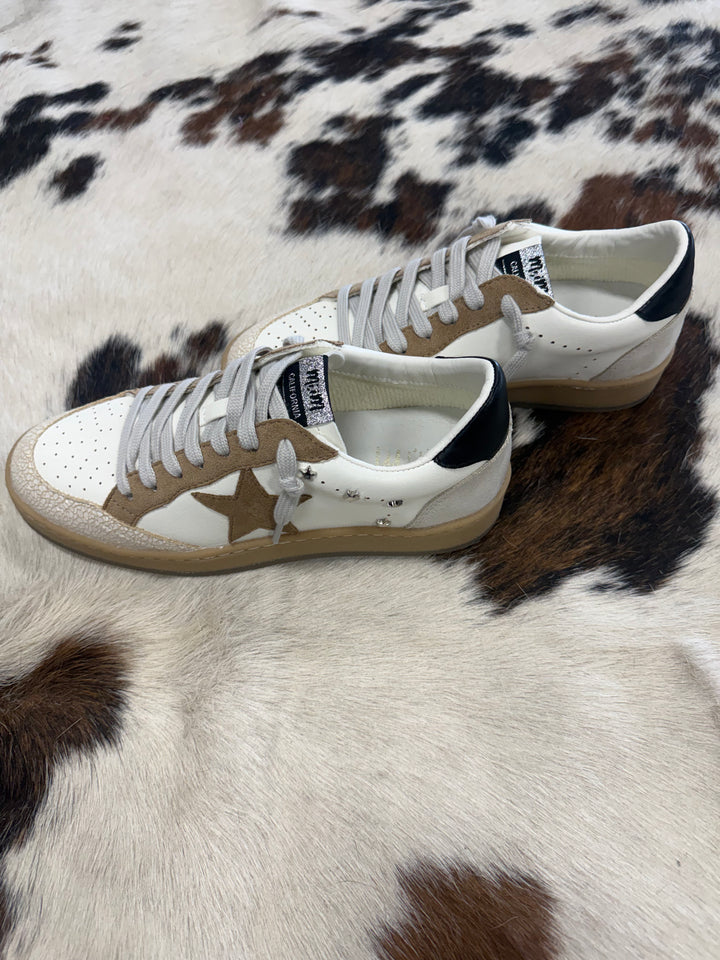 Avery White & Khaki Star Sneakers