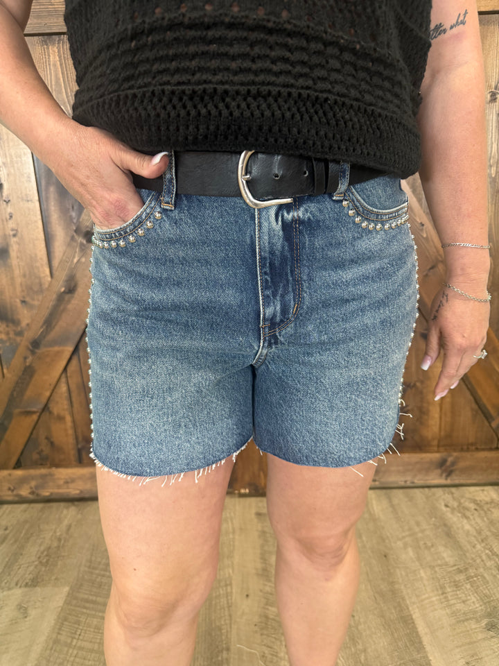 Judy Blue Medium Wash Cut Off Studded Shorts