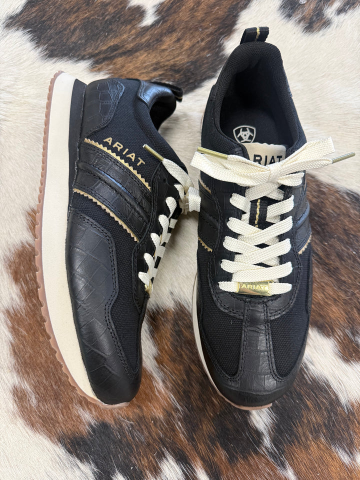 Women's Ariat Ranch Runner Black Caviar Croc Sneakers