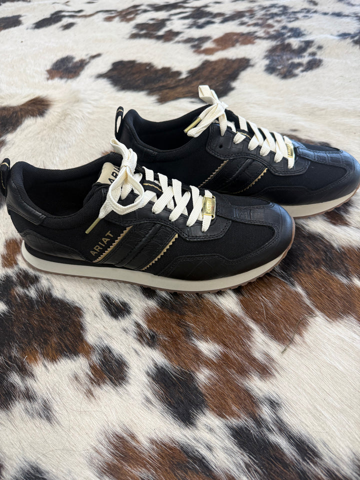 Women's Ariat Ranch Runner Black Caviar Croc Sneakers